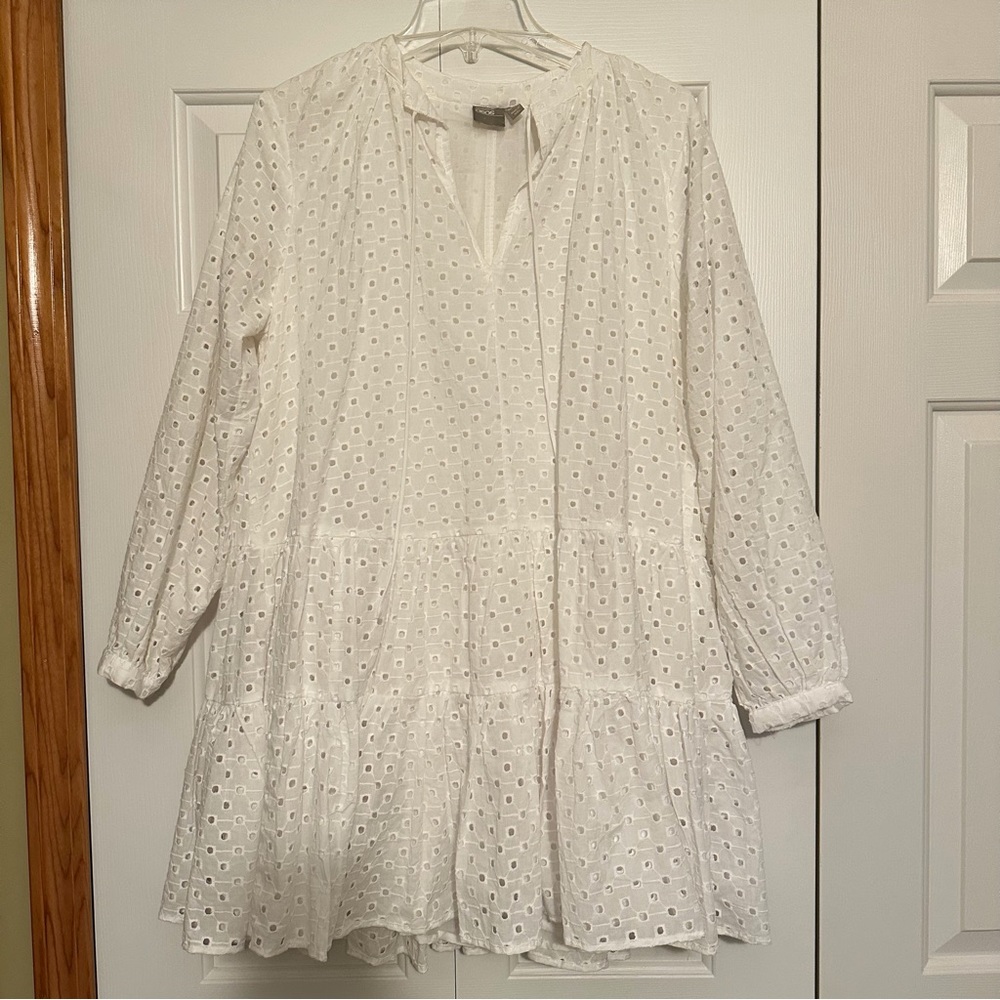ASOS White Eyelet Tiered Ruffle Smock Dress